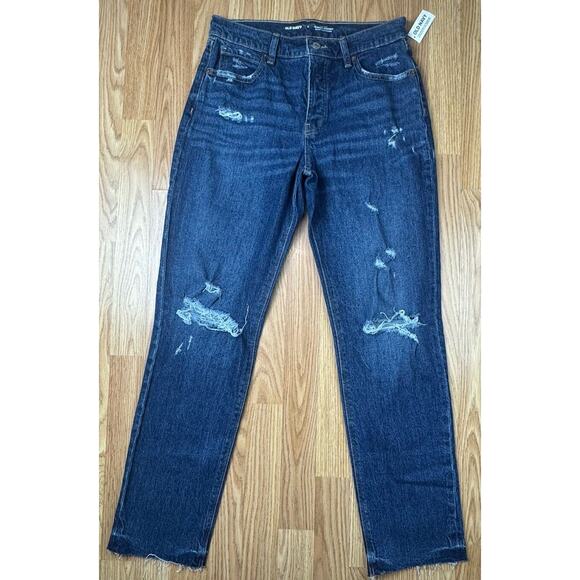 Old Navy High-Rise Button-Fly Slouchy Straight Ripped Jeans Women’s Size 2 NEW - Picture 1 of 9